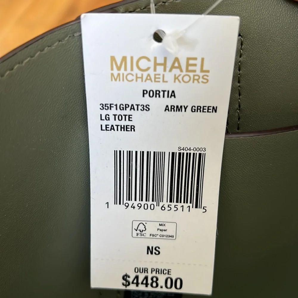 Michael Kors Portia Large Tote Leather Army Green - Picture 7 of 13
